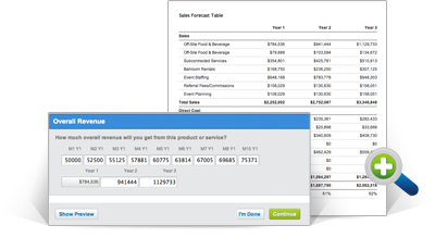 Built-in formulas make the financials simple