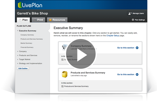 screenshot of liveplan business plan
