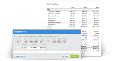 Built-in formulas make the financials simple